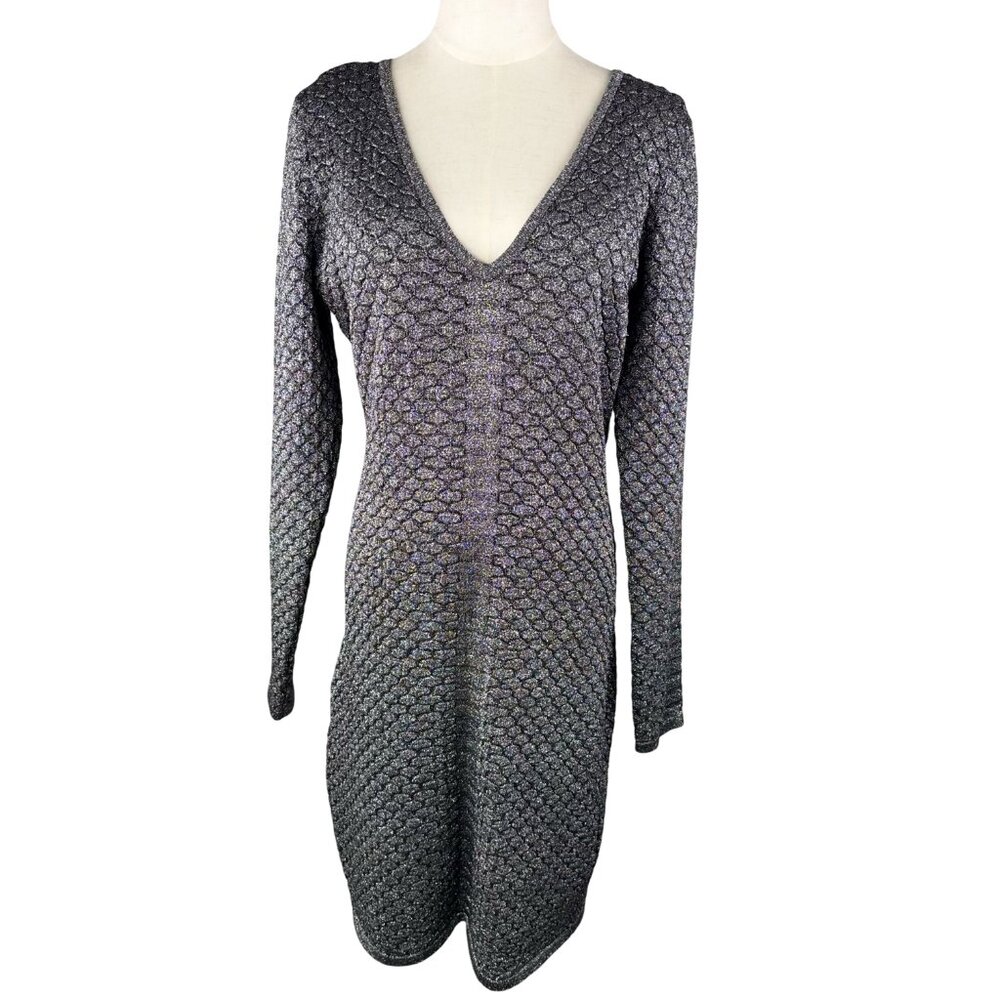 CACHE Evening Party Dress Metallic Silver Gray Dress Size L NWT